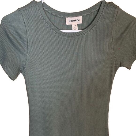 OPEN EDIT WOMENS DRESS SIZE XXS BODYCON LIGHT RIBBED GREEN‎ NEW SHORT SLEEVE NWT - Picture 6 of 8